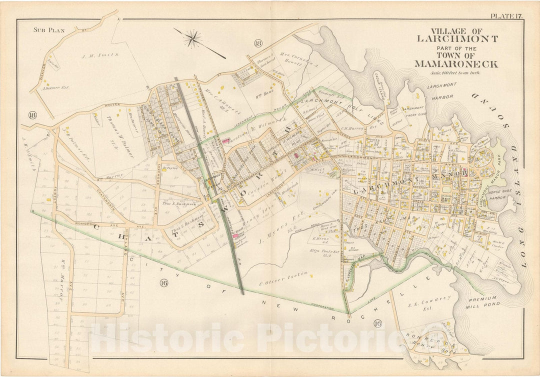 Historic Map : Atlas of Westchester County, Village of Larchmont 1901 , Vintage Wall Art