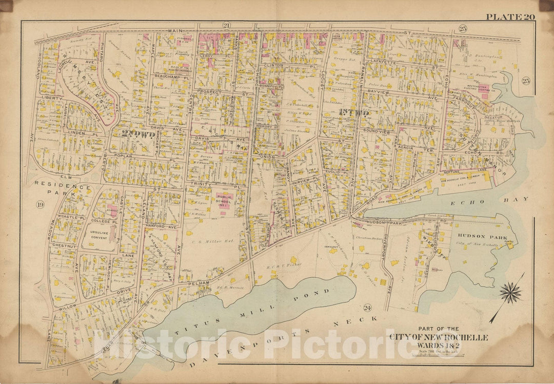 Historic Map : Atlas of Westchester County, NY, Vol. 1, New Rochelle 1910 Plate 020 , Vintage Wall Art