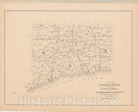 Historic Map : Town and City Atlas State of Connecticut, Connecticut 1893 , Vintage Wall Art