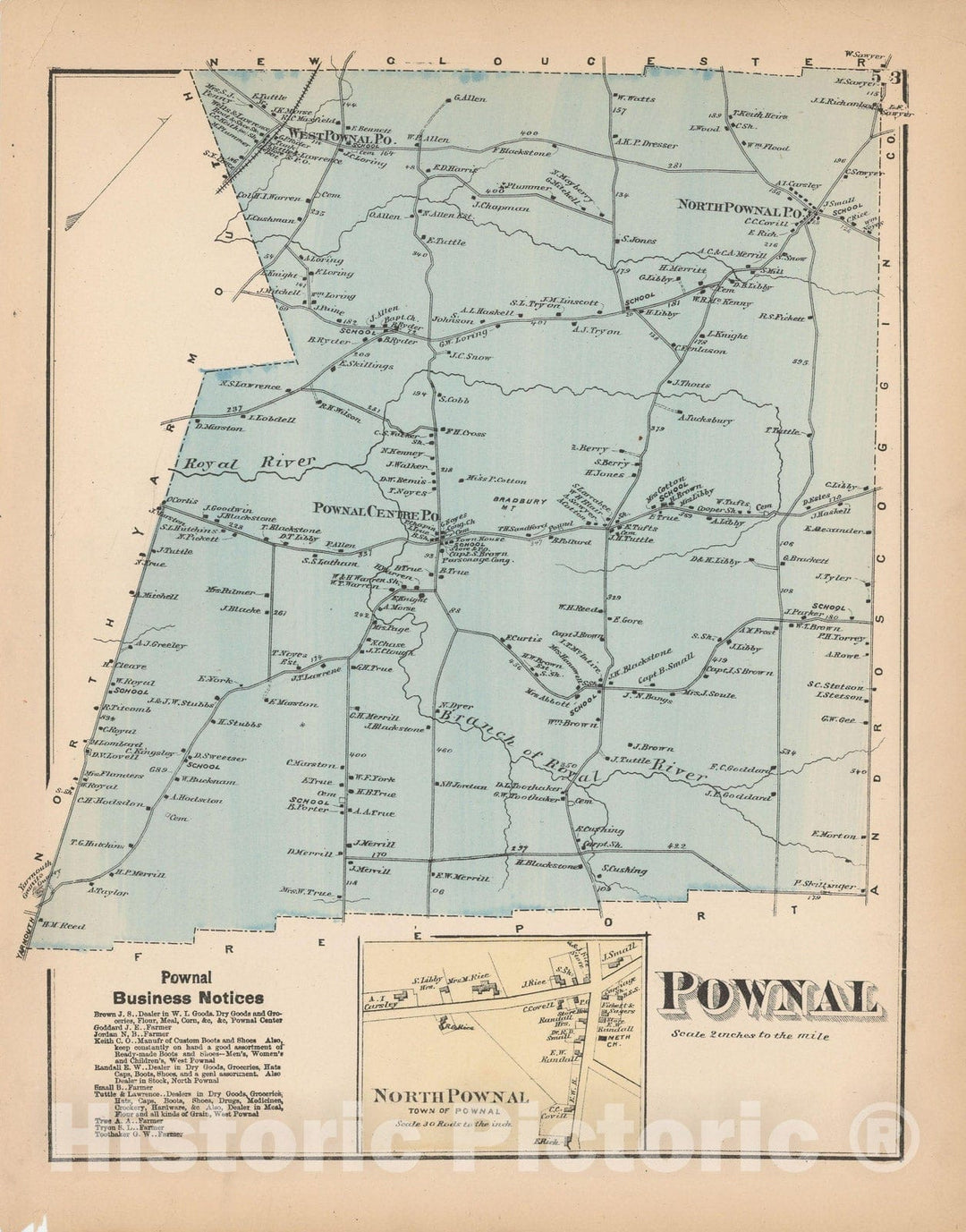 Historic Map : Atlas of Cumberland County Maine, Pownal 1871 , Vintage Wall Art