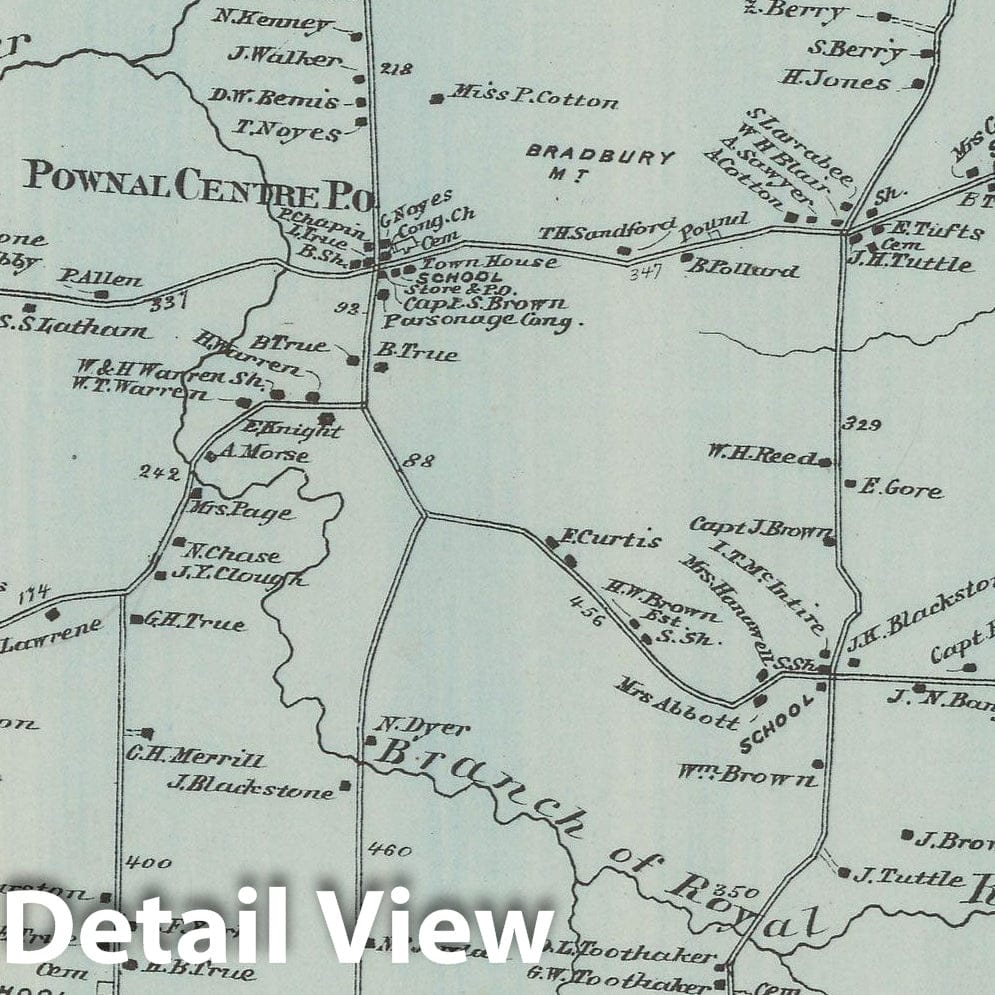 Historic Map : Atlas of Cumberland County Maine, Pownal 1871 , Vintage Wall Art