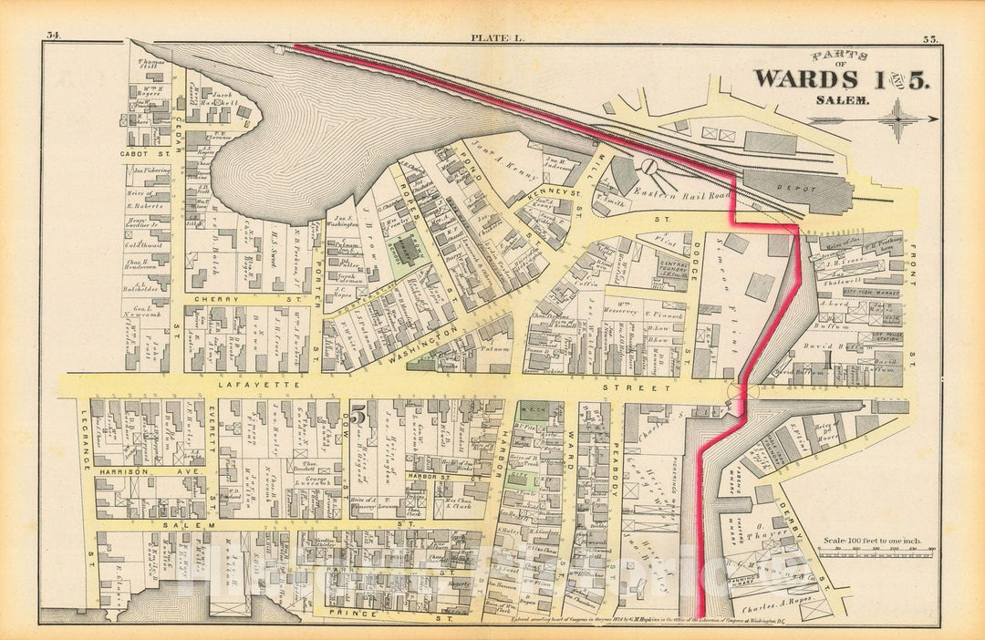 Historic Map : Atlas City of Salem, Massachusetts, Salem 1874 Plate L , Vintage Wall Art