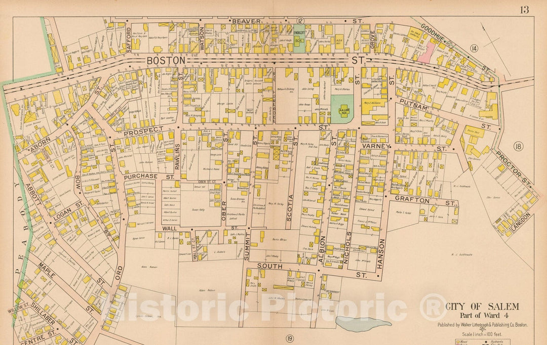 Historic Map : Atlas City of Salem, Salem 1911 Plate 013 , Vintage Wall Art