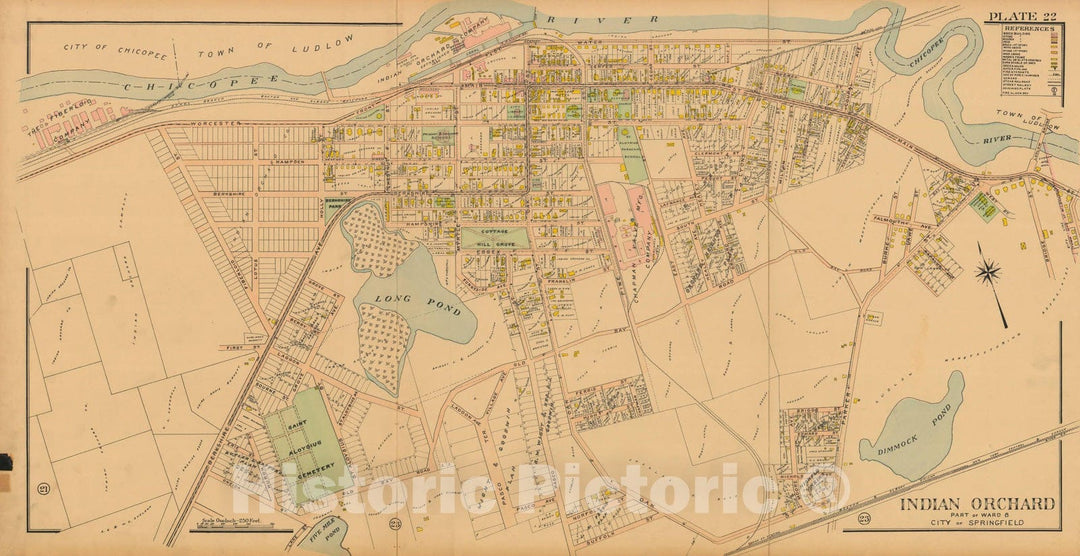 Historic Map : Atlas City of Springfield and The Town of Longmeadow 1910 Plate 022 , Vintage Wall Art