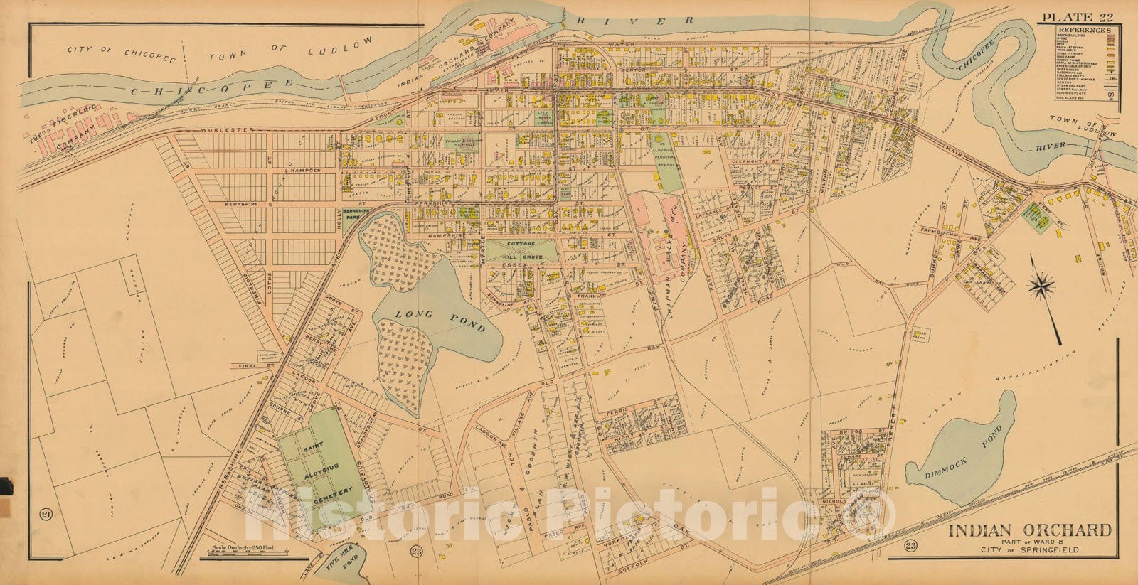 Historic Map : Atlas City of Springfield and The Town of Longmeadow 1910 Plate 022 , Vintage Wall Art