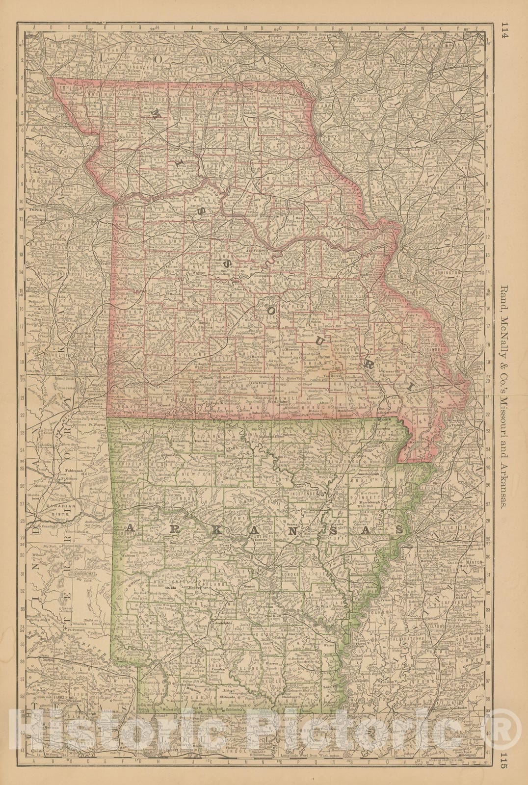 Historic Map : Arkansas & Missouri 1877 , Business Atlas of the USA , Vintage Wall Art