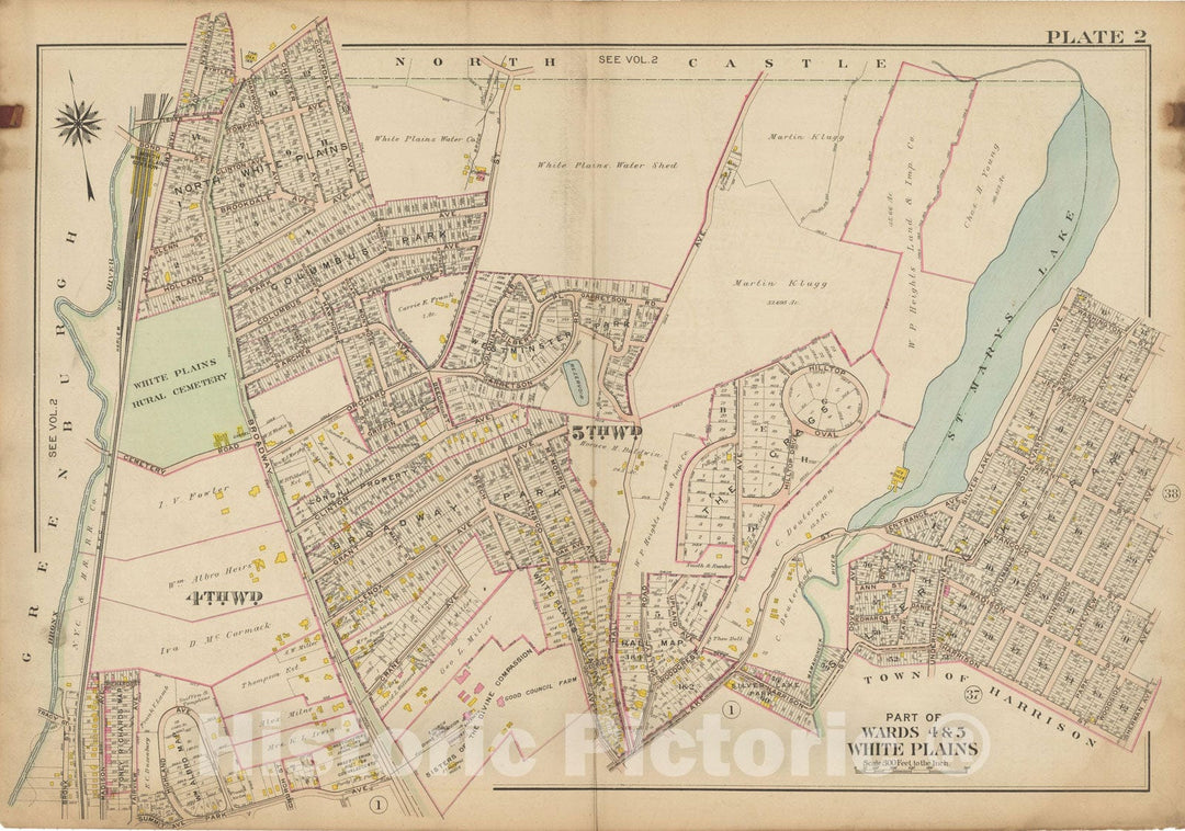 Historic Map : Atlas of Westchester County, NY, Vol. 1, White Plains 1910 Plate 002 , Vintage Wall Art