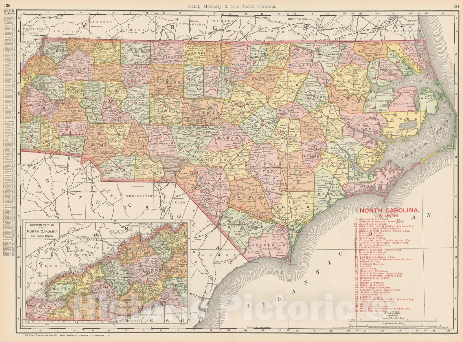 Historic Map : North Carolina 1903 , Rand McNally Business Atlas , Vintage Wall Art