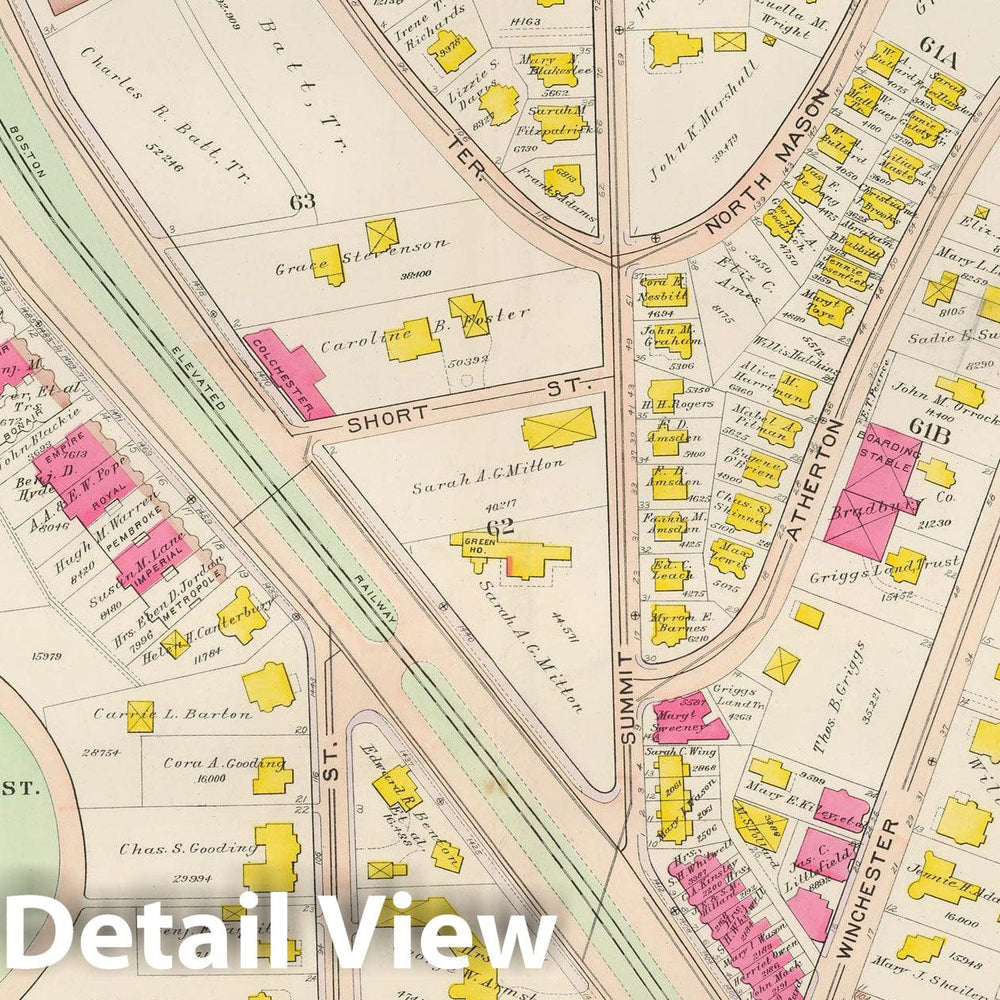 Historic Map : Atlas Town of Brookline, Brookline 1907 Plate 012 , Vintage Wall Art