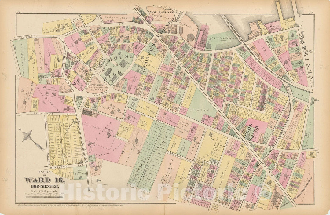 Historic Map : Atlas of County of Suffolk, MA Vol. 3rd, Dorchester 1874 Plate L , Vintage Wall Art