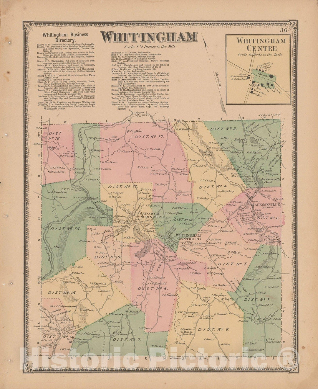 Historic Map : Atlas of Windham County, VT, Whitingham 1869 , Vintage Wall Art