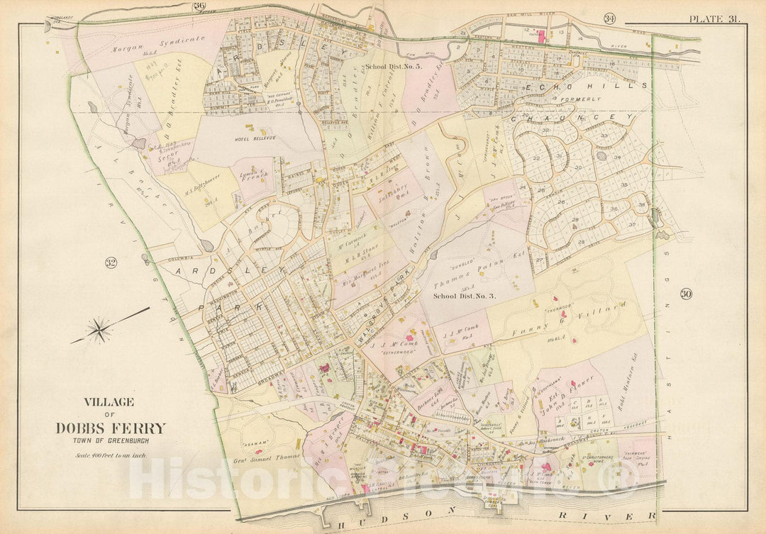 Historic Map : Atlas of Westchester County, Village of Dobbs Ferry 1901 , Vintage Wall Art