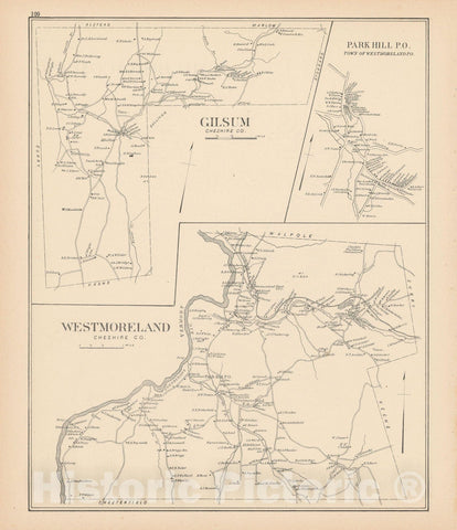 Historic Map : Gilsum & Westmoreland 1892 , Town and City Atlas State of New Hampshire , Vintage Wall Art