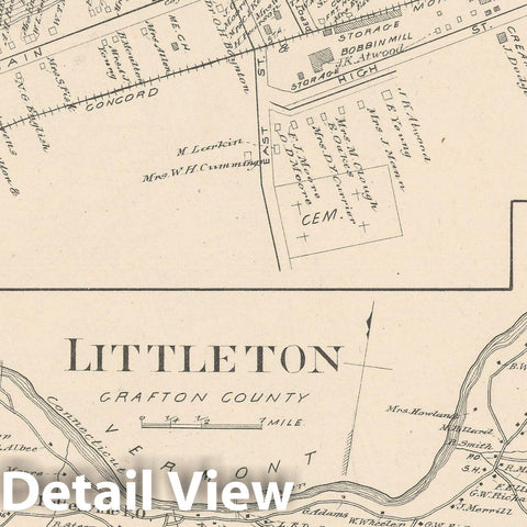 Historic Map : Lisbon & Littleton 1892 , Town and City Atlas State of New Hampshire , Vintage Wall Art