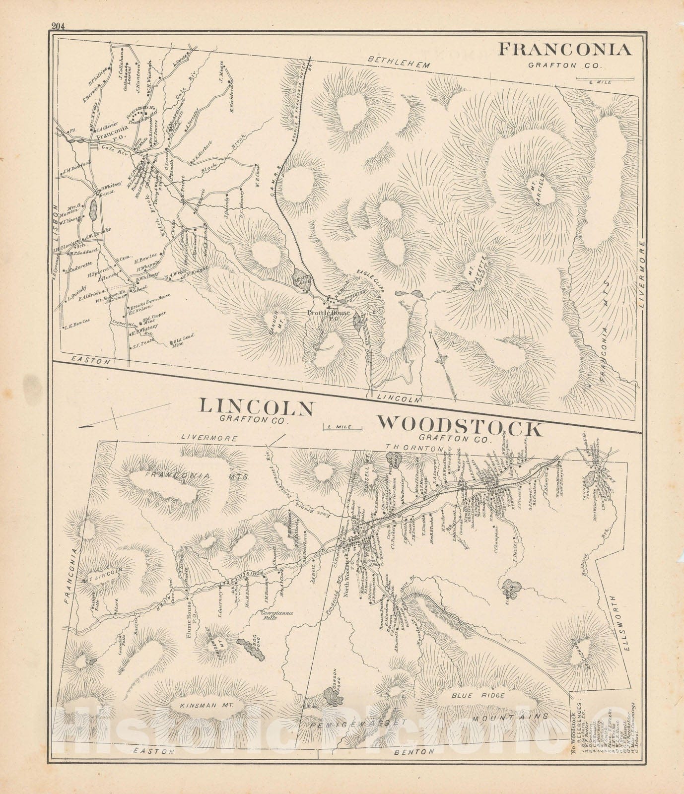 Historic Map : Franconia & Lincoln & Woodstock 1892 , Town and City Atlas State of New Hampshire , Vintage Wall Art