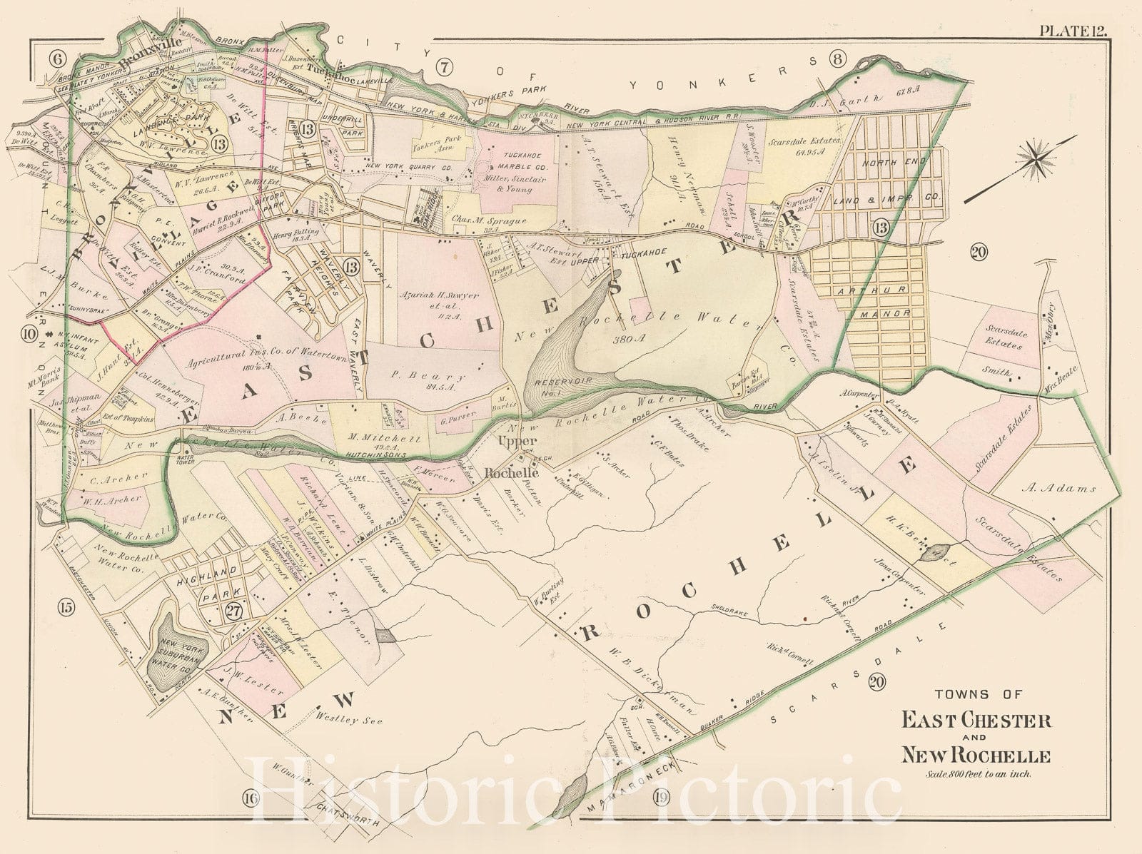 Historic Map : Atlas of Westchester County, Bronxville & Eastchester & New Rochelle 1901 Plate 012 , Vintage Wall Art