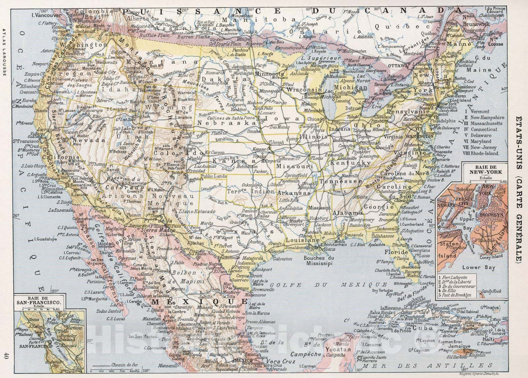 Historic Map : United States,Etats-Unis (Carte Generale). 1900 , Vintage Wall Art