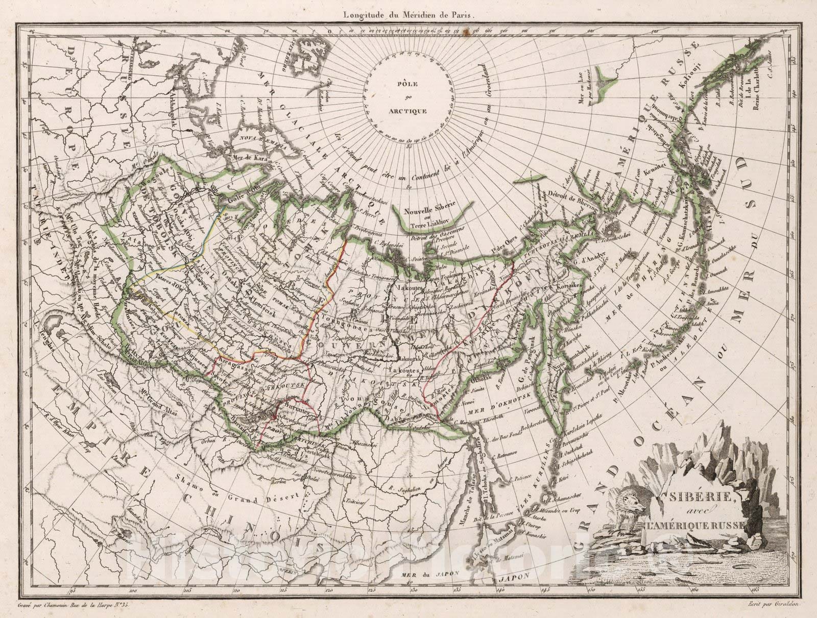 Historic Map : Russia, Alaska, SiberiaSiberie, avec l'Amerique Russe. 1812 , Vintage Wall Art