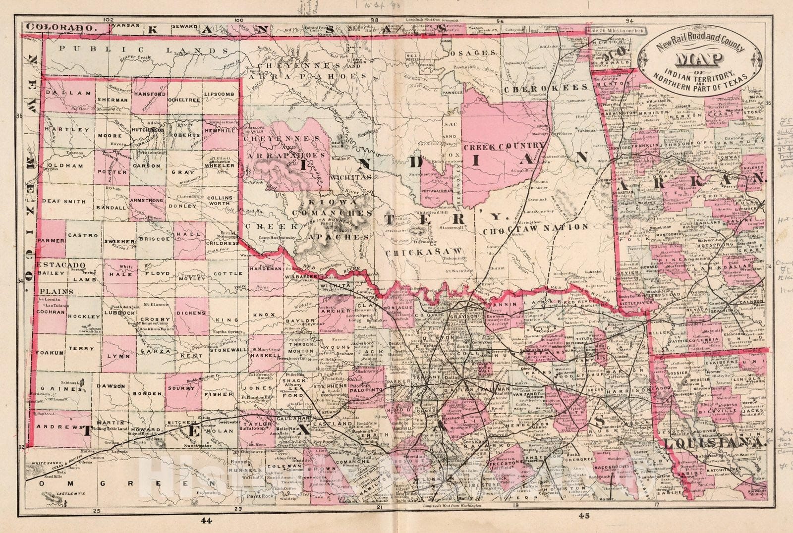 Historic Map : World Atlas Map, Indian Territory and Northern Texas. 1882 - Vintage Wall Art