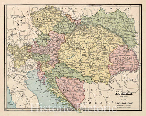 Historic Map : World Atlas Map, Austria. 1882 - Vintage Wall Art