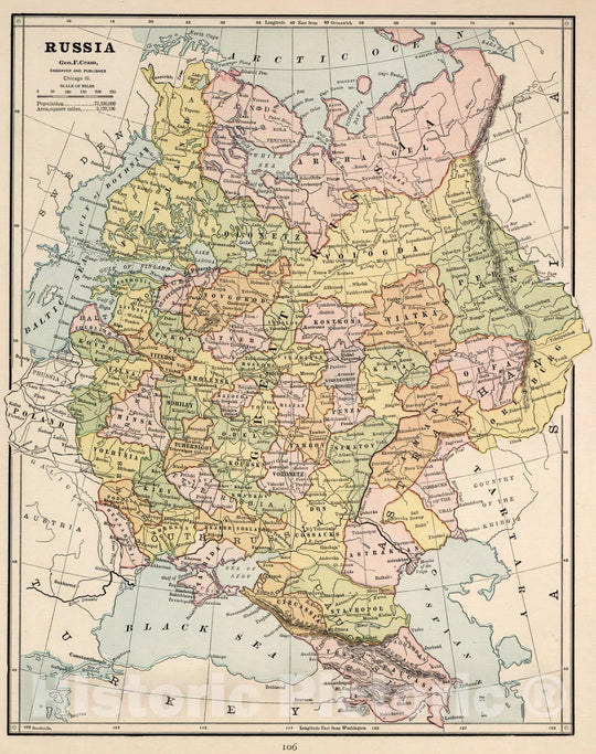 Historic Map : World Atlas Map, Russia. 1882 - Vintage Wall Art