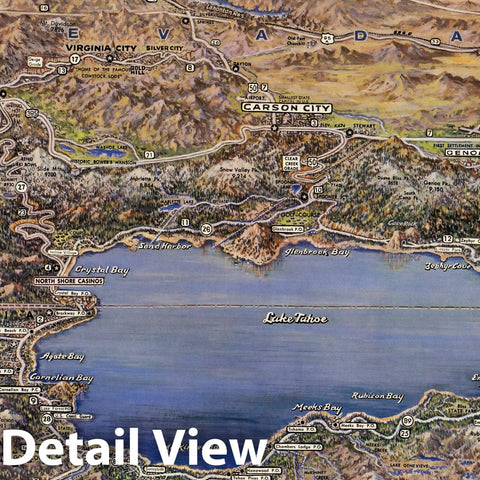 Historic Wall Map : Lake Tahoe California - Nevada; All Year Playground. 1965 - Vintage Wall Art