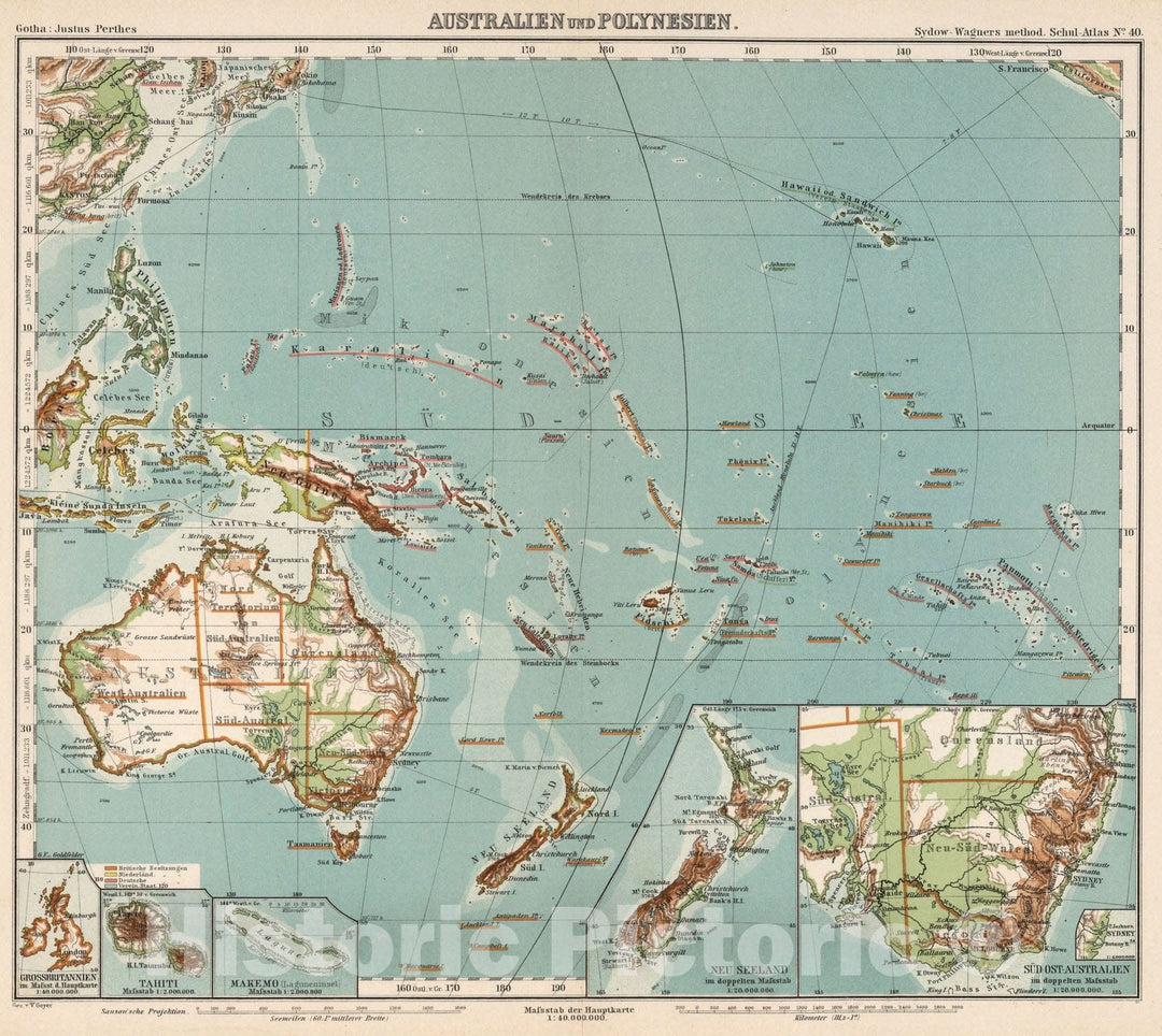 Historic Map : Australia, Polynesia, PacificNo. 40. Australien und Polynesien. 1902 , Vintage Wall Art