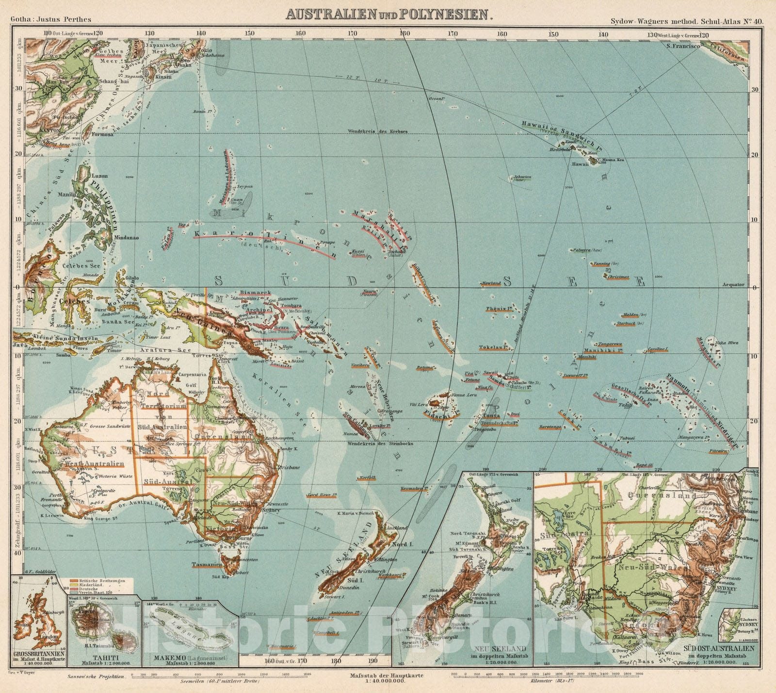 Historic Map : Australia, Polynesia, PacificNo. 40. Australien und Polynesien. 1902 , Vintage Wall Art