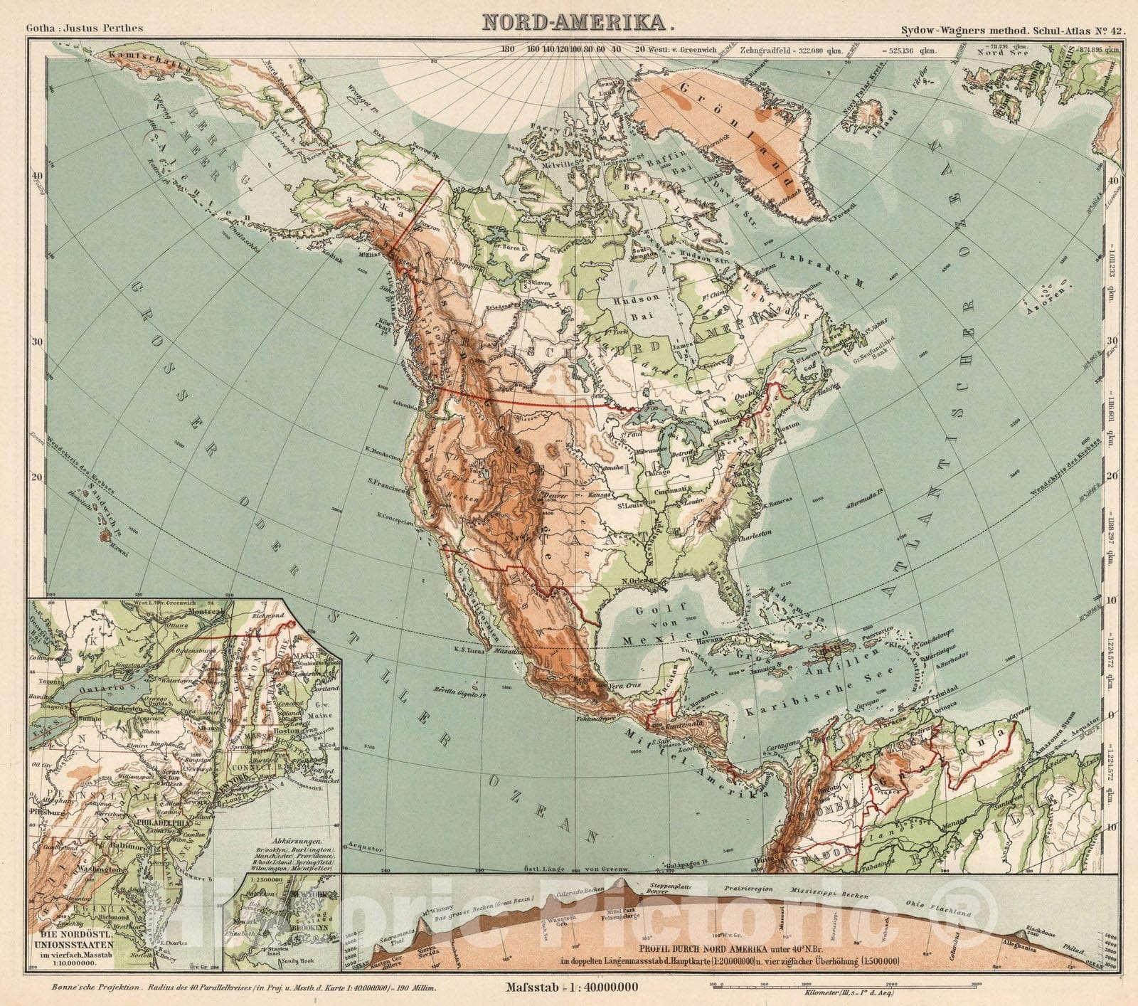 1902 Map Historic Map : School Atlas Map, No. 42. Nord-Amerika. 1902 - Vintage ...