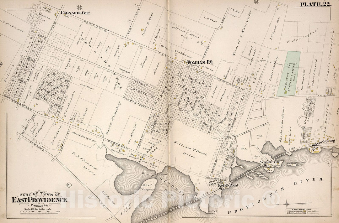 Historic Map : East Providence (R.I.), City Atlas Map, Plate 22. Part of Town of East Providence. 1882 - Vintage Wall Art