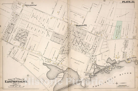 Historic Map : East Providence (R.I.), City Atlas Map, Plate 22. Part of Town of East Providence. 1882 - Vintage Wall Art
