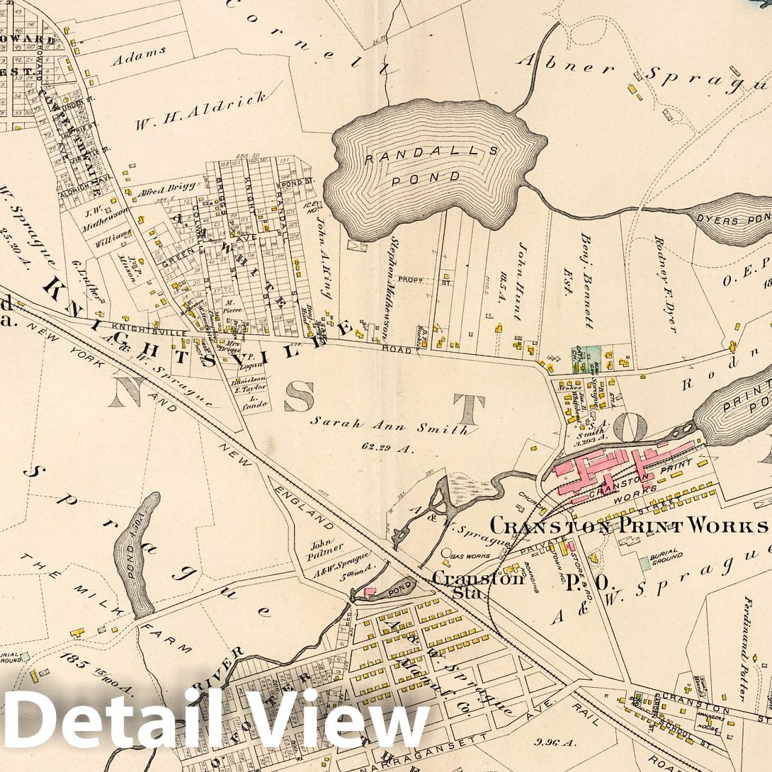 Historic Map : Cranston (R.I.), City Atlas Map, Plate 40. Parts of Johnston and Cranston, Prov. Co, R.I. 1882 - Vintage Wall Art
