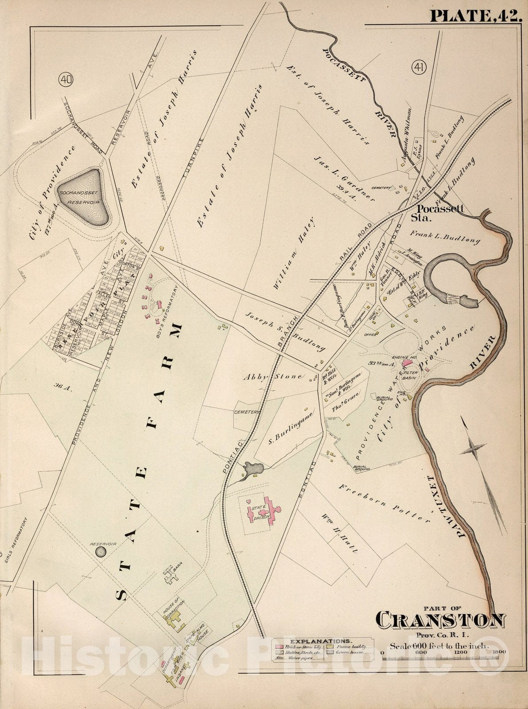Historic Map : Cranston (R.I.), City Atlas Map, Plate 42. Part of Cranston, Prov. Co, R.I. 1882 - Vintage Wall Art