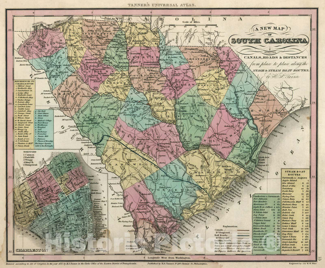 Historic Map : World Atlas Map, South Carolina. 1833 - Vintage Wall Art