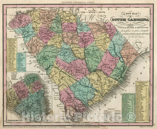Historic Map : World Atlas Map, South Carolina. 1833 - Vintage Wall Art