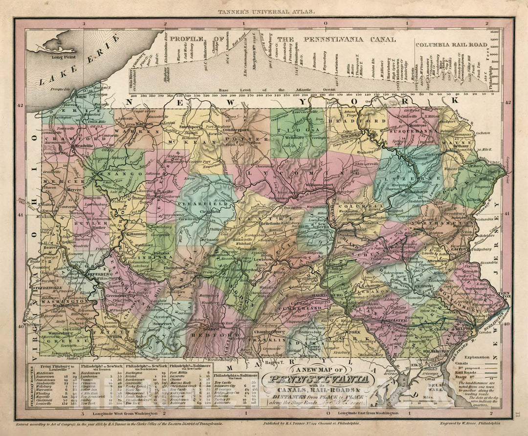 Historic Map : World Atlas Map, Pennsylvania. 1833 - Vintage Wall Art