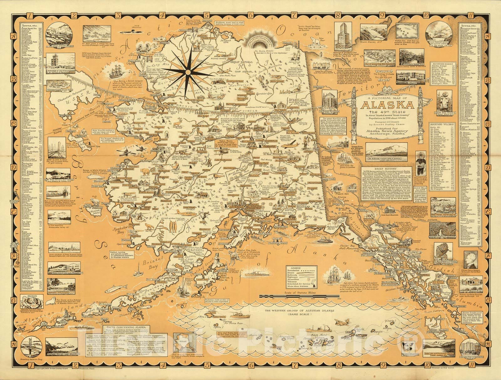 Historic Map : Pictorial Map of Alaska, the 49th State, 1959 - Vintage Wall Art