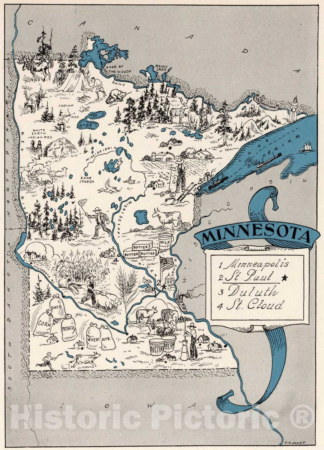 Historic Map : School Atlas Map, Minnesota. 1931 - Vintage Wall Art