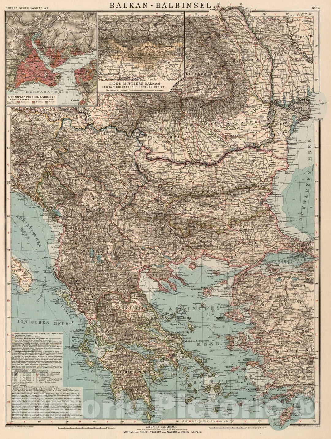 Historic Map : Bulgaria, Balkan PeninsulaNo. 36: Balkan - Halbinsel 1898 , Vintage Wall Art