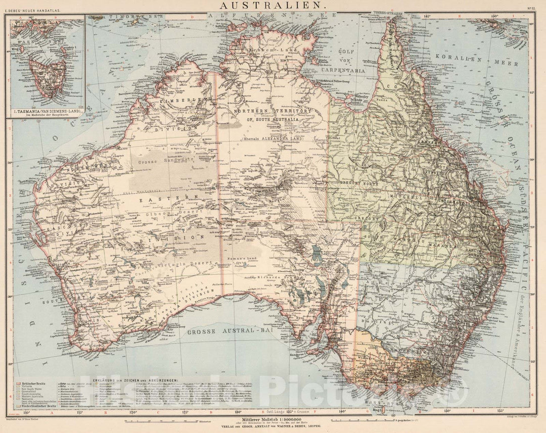 Historic Map : Australia,No. 52: Australien 1898 , Vintage Wall Art