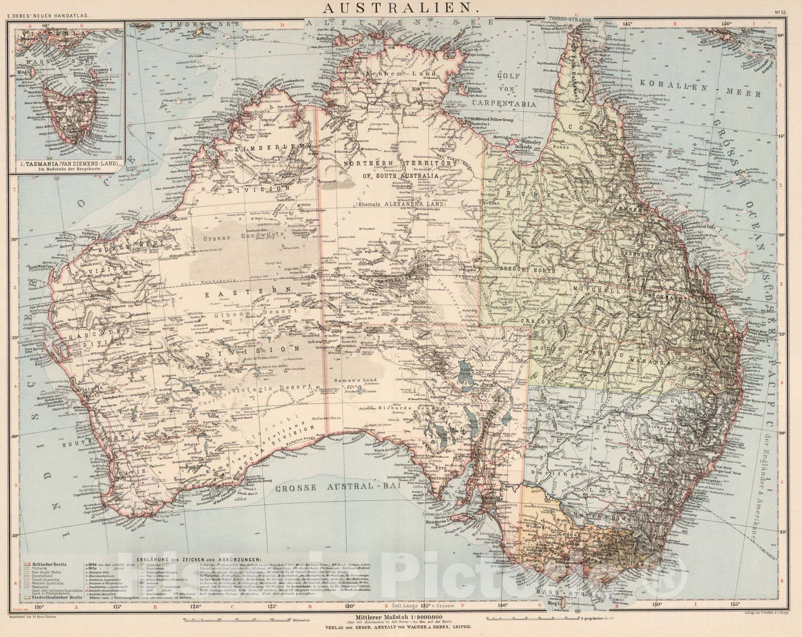 Historic Map : Australia,No. 52: Australien 1898 , Vintage Wall Art