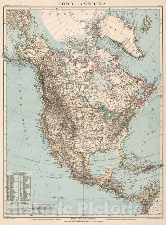 Historic Map : World Atlas Map, No. 54: Nord-Amerika 1898 - Vintage Wall Art