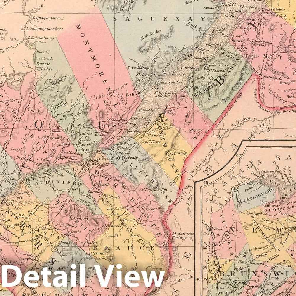 Historic Wall Map : World Atlas Map, Canada East : Formerly Lower Canada. Published by Charles Desilver. 3 1856 - Vintage Wall Art