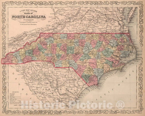 Historic Map : A New Map of the State of North Carolina : Published by Charles Desilver, 1859 - Vintage Wall Art