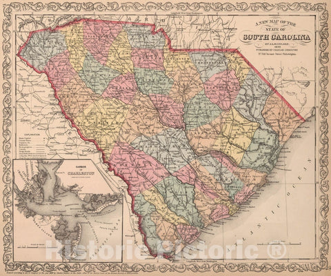 Historic Map : A New Map of the State of South Carolina : Published by Charles Desilver, 1859 - Vintage Wall Art