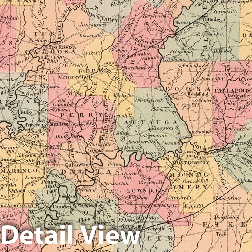 Historic Map : A New Map Alabama : Published by Charles Desilver, 1856 - Vintage Wall Art