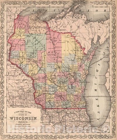 Historic Map : A New Map of the State of Wisconsin : Published by Charles Desilver, 1859 - Vintage Wall Art