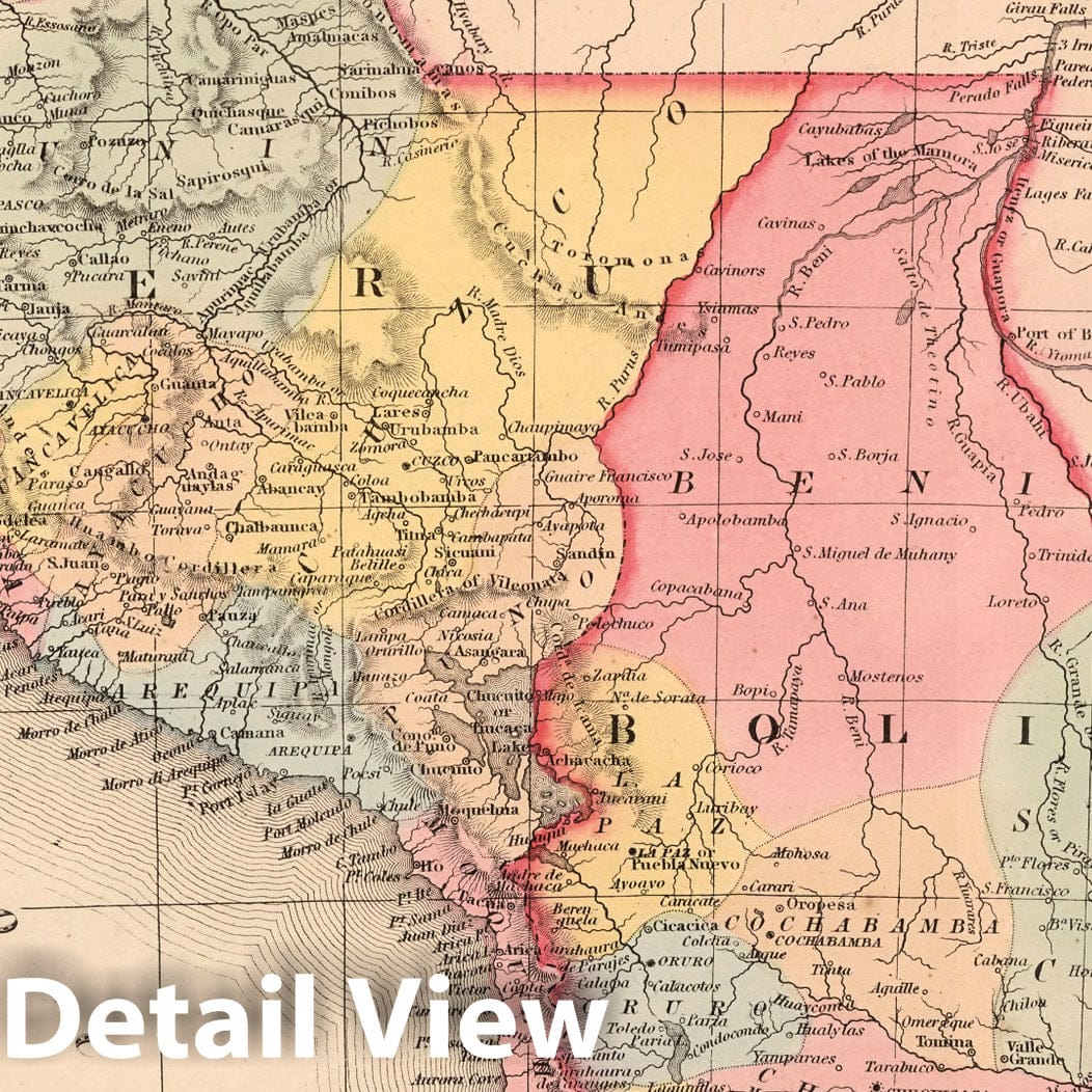 Historic Map : World Atlas Map, Peru and Bolivia. 45 1859 - Vintage Wall Art