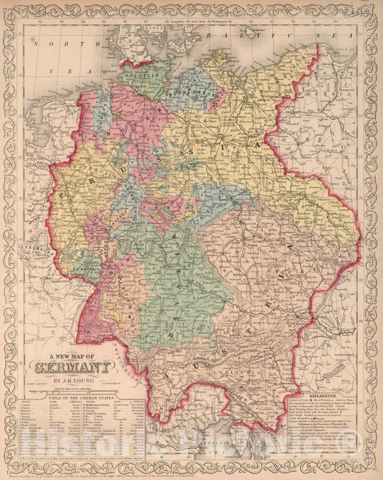 Historic Map : A New Map of Germany, 1856 - Vintage Wall Art