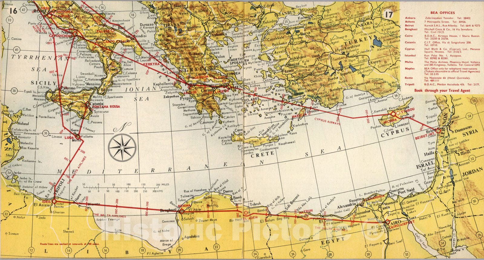 Historic Map : BEA route map : Rome to Middle East, 1954 - Vintage Wal ...